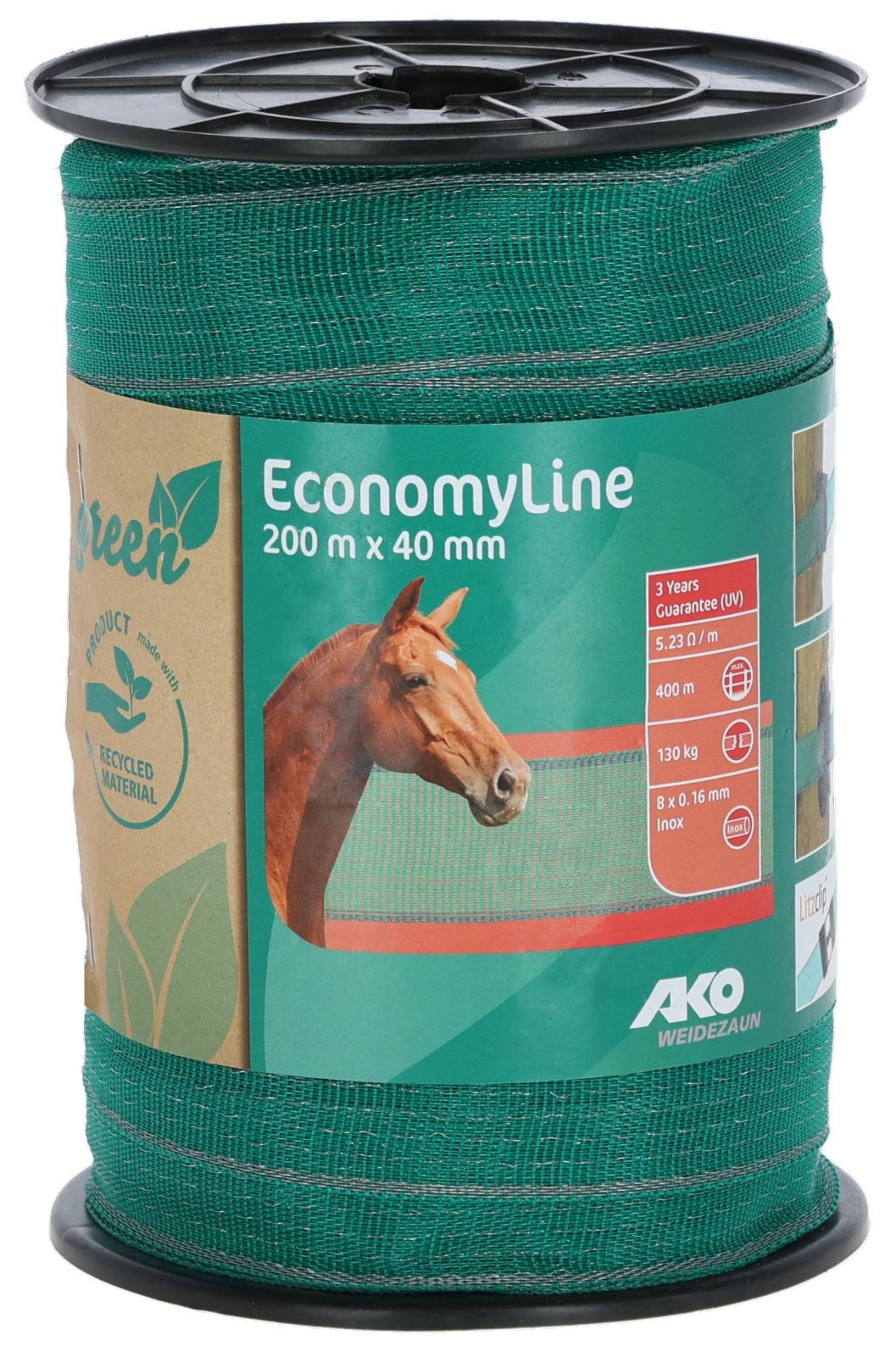 Taśma ogrodzeniowa ECONOMY, 200m x 40mm, zielono-szara, Kerbl - Cavalo